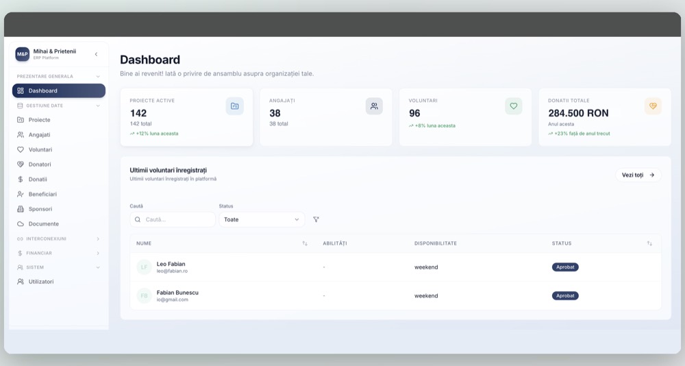Mihai & Prietenii, mockup de proiect